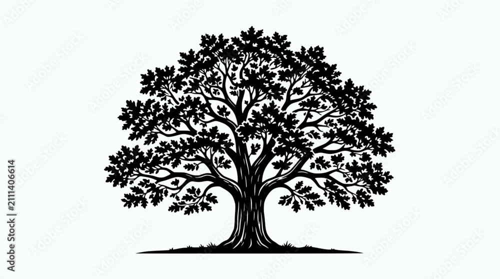 Fototapeta premium Majestic Oak Tree Silhouette, Symbol of Strength and Nature