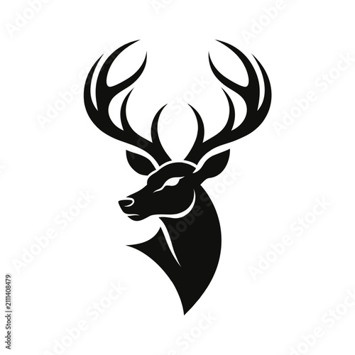 Minimalist Deer Head Silhouette Vector with Majestic Antlers Geometric shape.