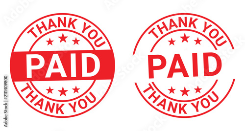 Fotografía Red circular paid stamps with thank you text and star accents on white backgroun