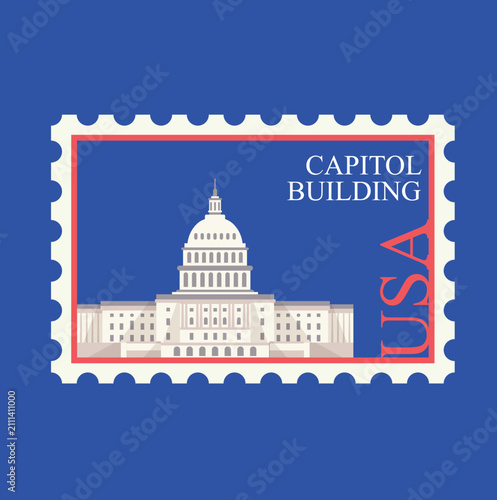 US Capitol Building Postage Stamp Vector Illustration