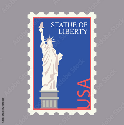 Statue of Liberty USA Postage Stamp Vector Illustration
