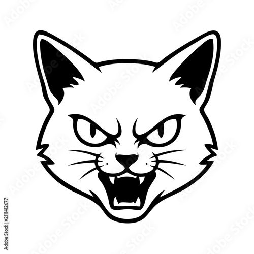 Angry cat head icon. Aggressive feline face vector illustration for logo design.