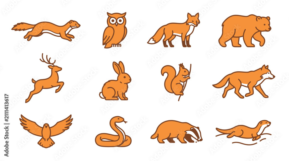 Obraz premium Collection of Woodland Animals in Cartoon Style.