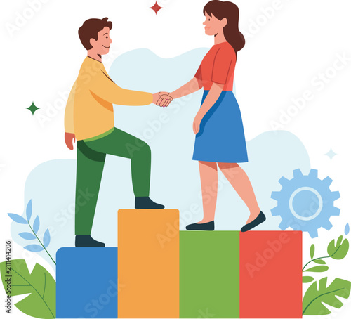Business Handshake Between Diverse People. Flat Vector Illustration for Partnership, Trust, Cooperation and Community Collaboration