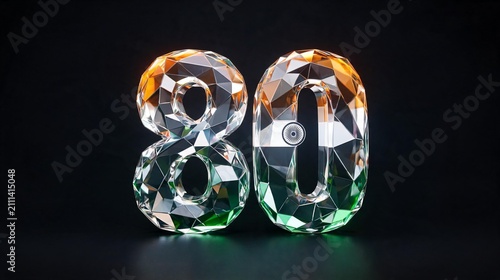 Transparent Polygon Glass Number Eighty with Tricolor Glow