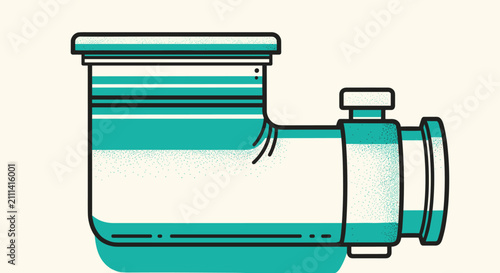 Technical illustration of a teal and white mechanical pipe fitting or connection part with textured shading and details.