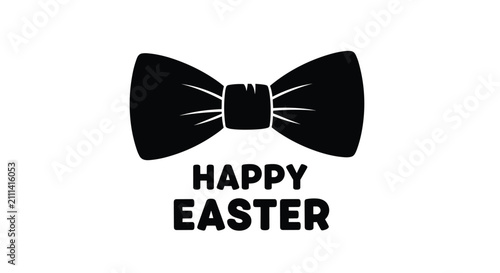 Simple black bow tie icon with Happy Easter text underneath on a clean white background for holiday branding.