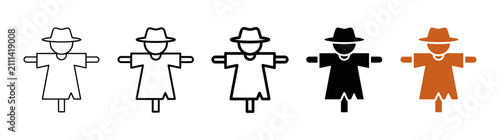 Принти на полотні Scarecrow Icons Set: Line Art, Silhouette, and Color Variations for Autumn and F