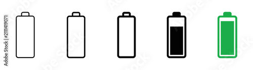 Schilderij op canvas Battery Level Icons: Empty, Low, Medium, High, Full Charge Status Indicators