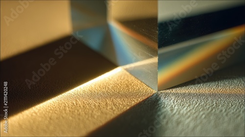 Glass prism refracting a light beam into a rainbow spectrum