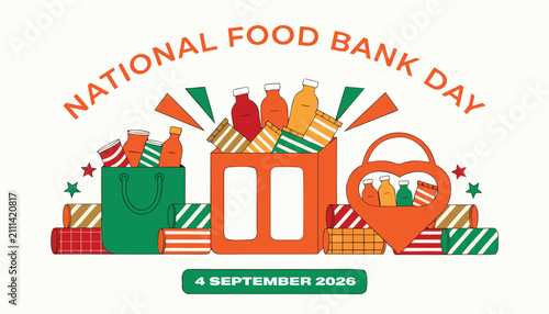 Canvastavla National food bank day illustration with donation bags and food items