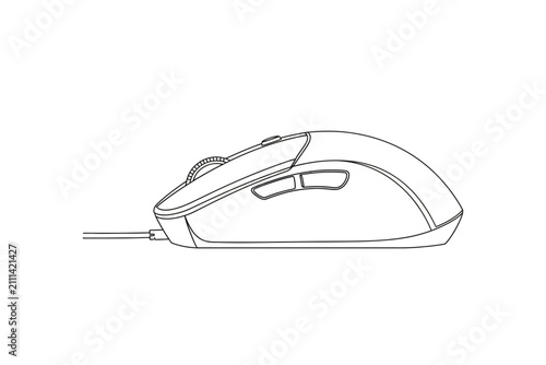 Wired Computer Mouse Line Art Vector