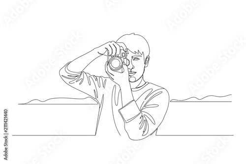 Continuous Line Art Photographer Vector Illustration
