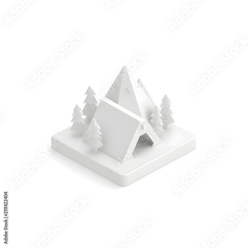AI Generated Snow Camping Tent 3D Winter Adventure Icon on White Background