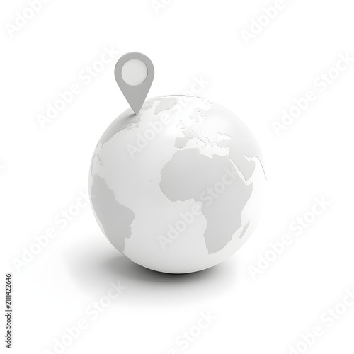 AI Generated Globe with Location Pin 3D Navigation Icon on White Background