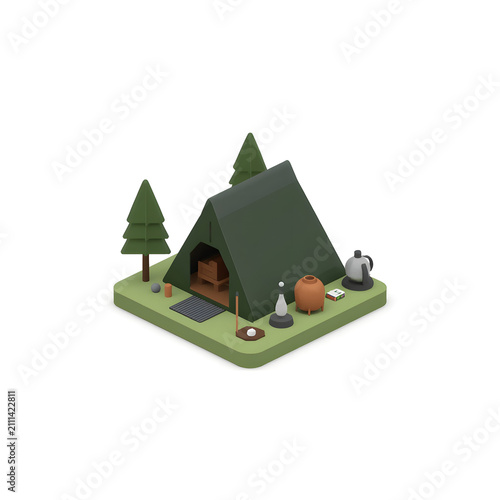 AI Generated Camping Tent 3D Outdoor Adventure Icon on White Background