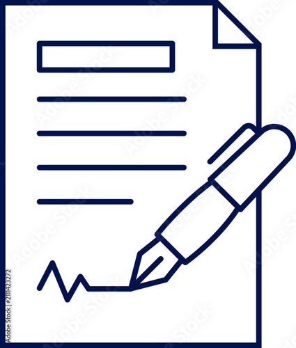 Digital signature icon with fountain pen and document. Vector illustration, flat design