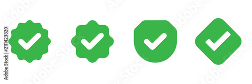 Fotografía Green check mark icons in different decorative shapes representing approval success and task completion