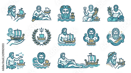 Fotografie Ancient Greek Mythology Illustrated Icons Collection.