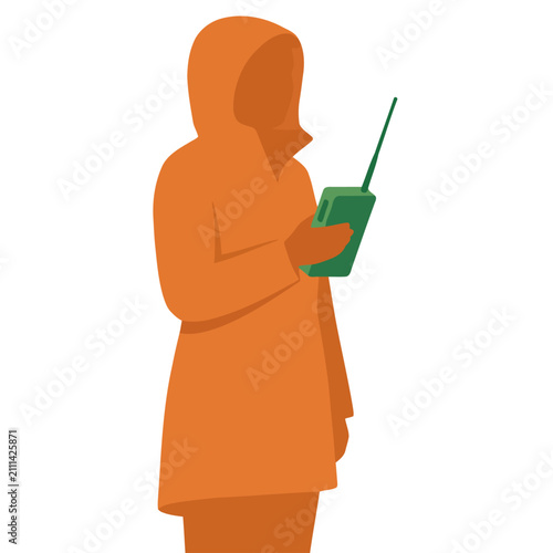 Cuadro en lienzo A silhouetted emergency alert communicator stands against a beige background, holding a device