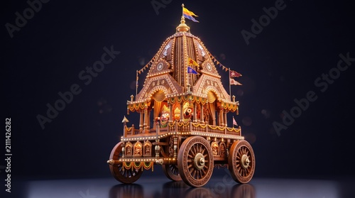 Detailed decorative wooden chariot model used in cultural and religious ceremonies