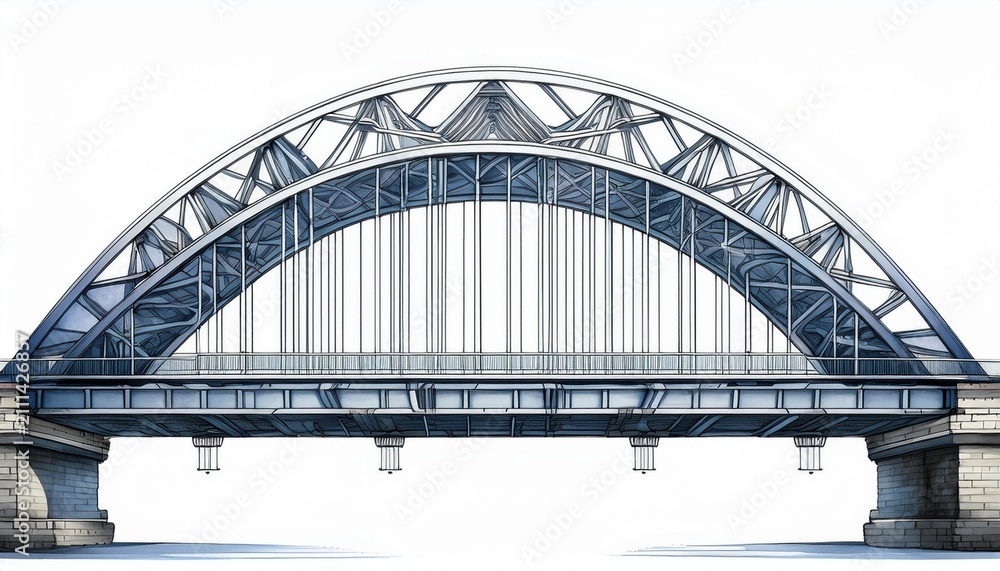 Fototapeta premium industrial metal arch bridge structure engineering components isolated on white background