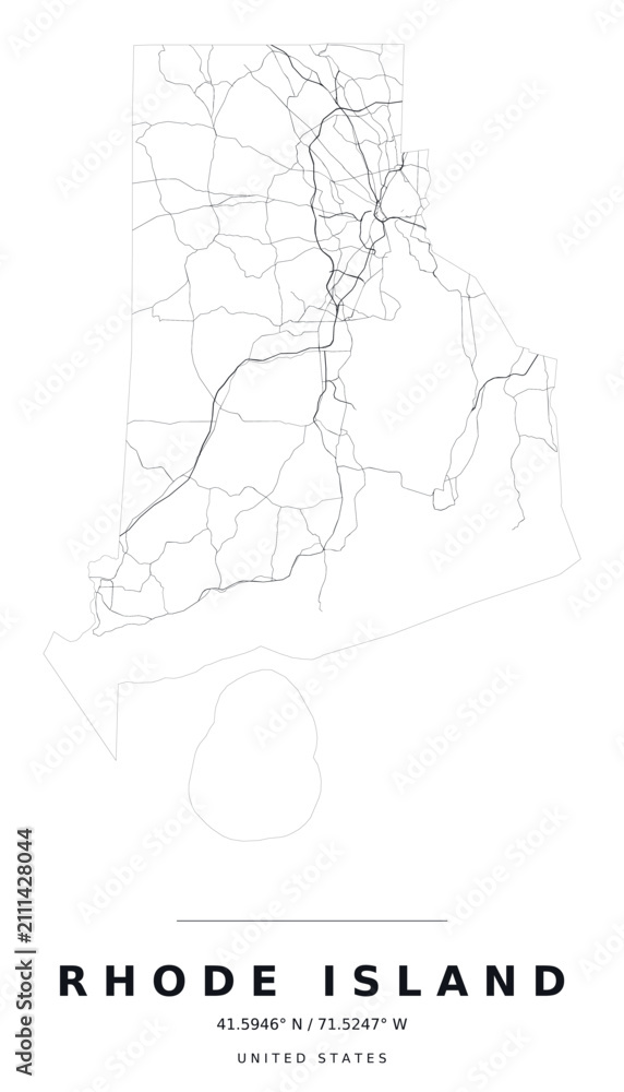Fototapeta premium Rhode Island Minimalist Highway Map Silhouette Poster, Black and White