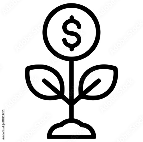 Icon of a sprout growing with a dollar currency sign as the top bloom, business