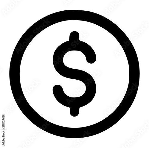 Dollar currency symbol icon inside a circle for financial exchange with currency