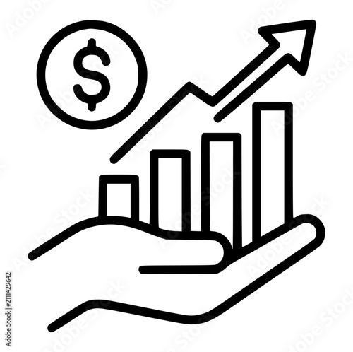 Open hand palm icon holding a growing financial chart with dollar sign, business
