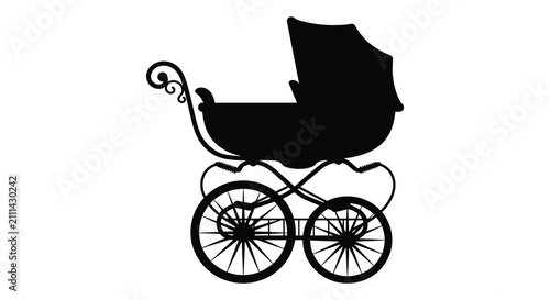 Vintage baby carriage silhouette against a white background