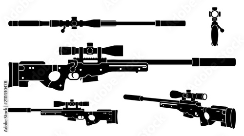 Bild auf Leinwand Sniper rifle set black silhouette
