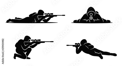 Fotografía Sniper silhouettes aiming rifles in black