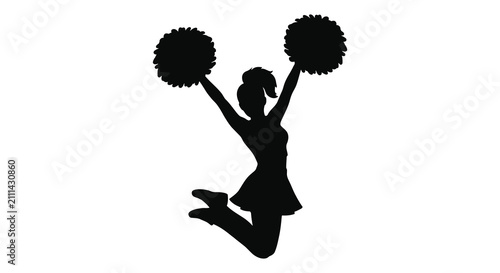 Cheerleader Jumping With Pom Poms Black Silhouette