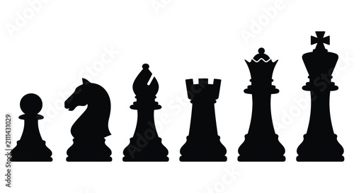Chess Pieces In A Row Black Silhouette