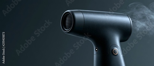 Sleek Black Hair Dryer Emitting Warm Mist