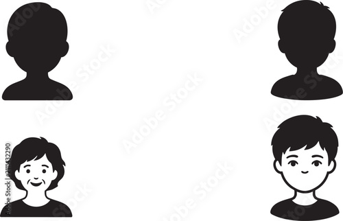 User Avatar Profile Icons Set with Child and Adult Characters Isolated on White Background