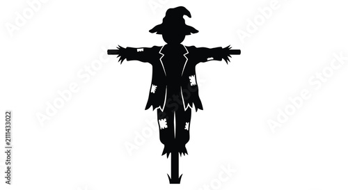 Photos Scarecrow With Patched Clothing Black Silhouette strawman