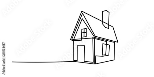 Continuous One Line Drawing of Small House Vector Illustration. Minimalist One Line House Outline with Single Continuous Line Art. Modern Home Continuous Line Drawing Editable Outline Vector