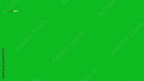 A recording indicator with blinking red dot on a solid chroma key green screen background for easy video compositing and editing