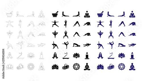 Fotografie Silhouette Yoga Icons Set for Wellness and Mindfulness Designs