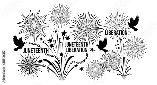 Juneteenth Liberation Celebration Design with Fireworks and Doves