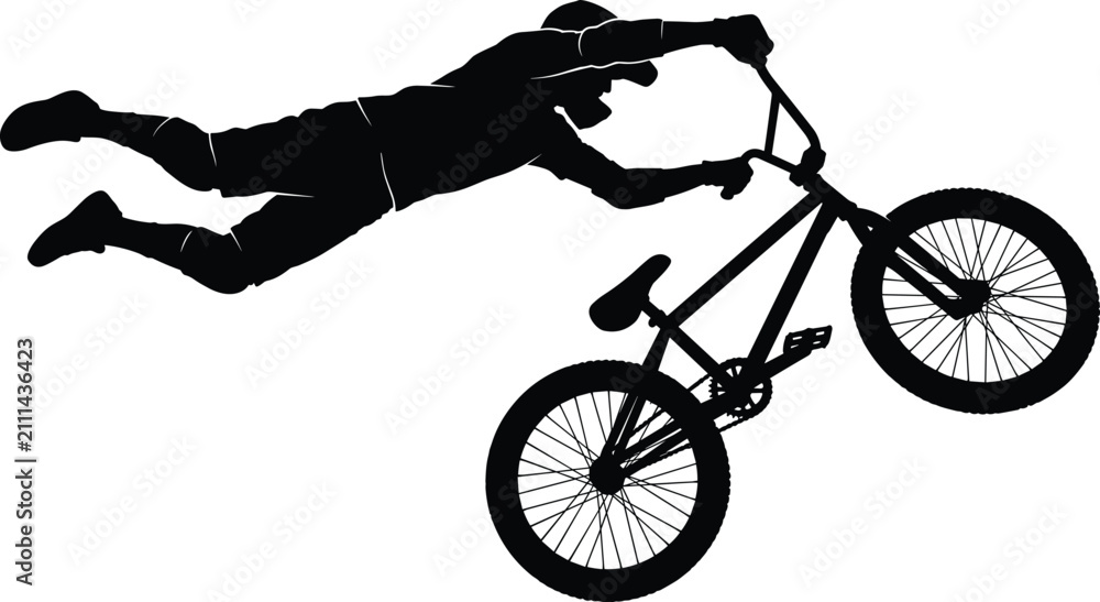 Obraz premium Silhouette of BMX rider performing aerial freestyle stunt illustration