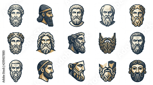 Cuadro en lienzo Collection of ancient greek and roman male portrait heads.