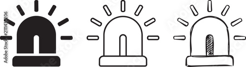 Three police light bulb icons in different styles