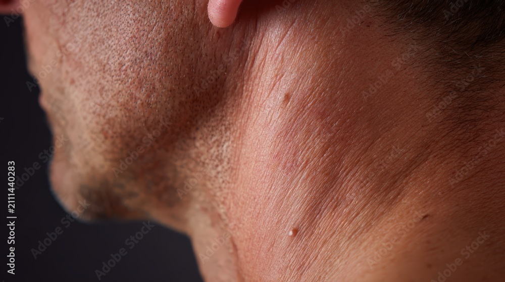 Naklejka premium Man's Neck Skin Texture Close Up Dermatology Photography