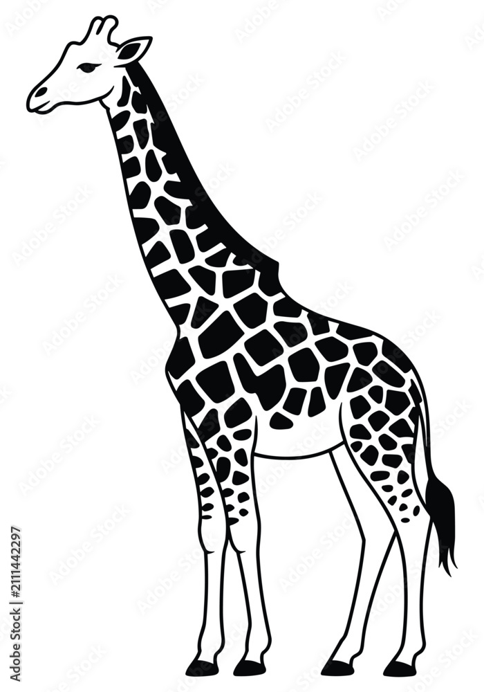 Obraz premium Giraffe Silhouette Against A White Background Black And White Illustration