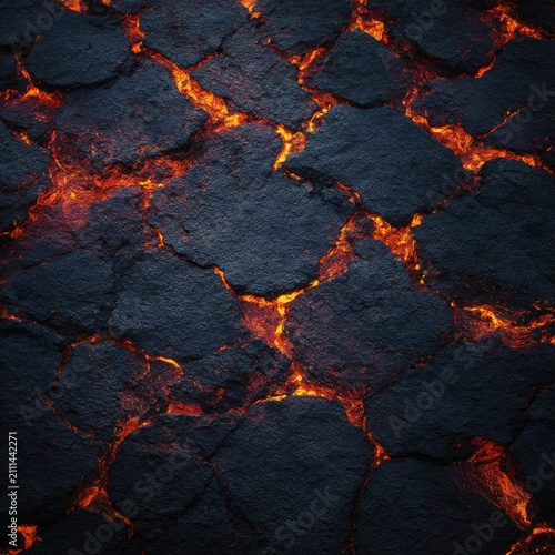 Volcanic Lava Crust with Glowing Molten Cracks Elemental Power Photography