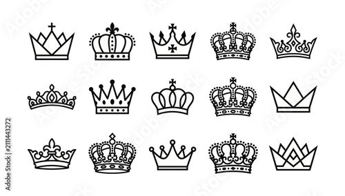 Obraz na płótnie Set of black line royal crown for heraldry and on white