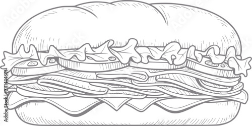 Foto Dibujo a mano de un delicioso sándwich submarino con lechuga y tomate